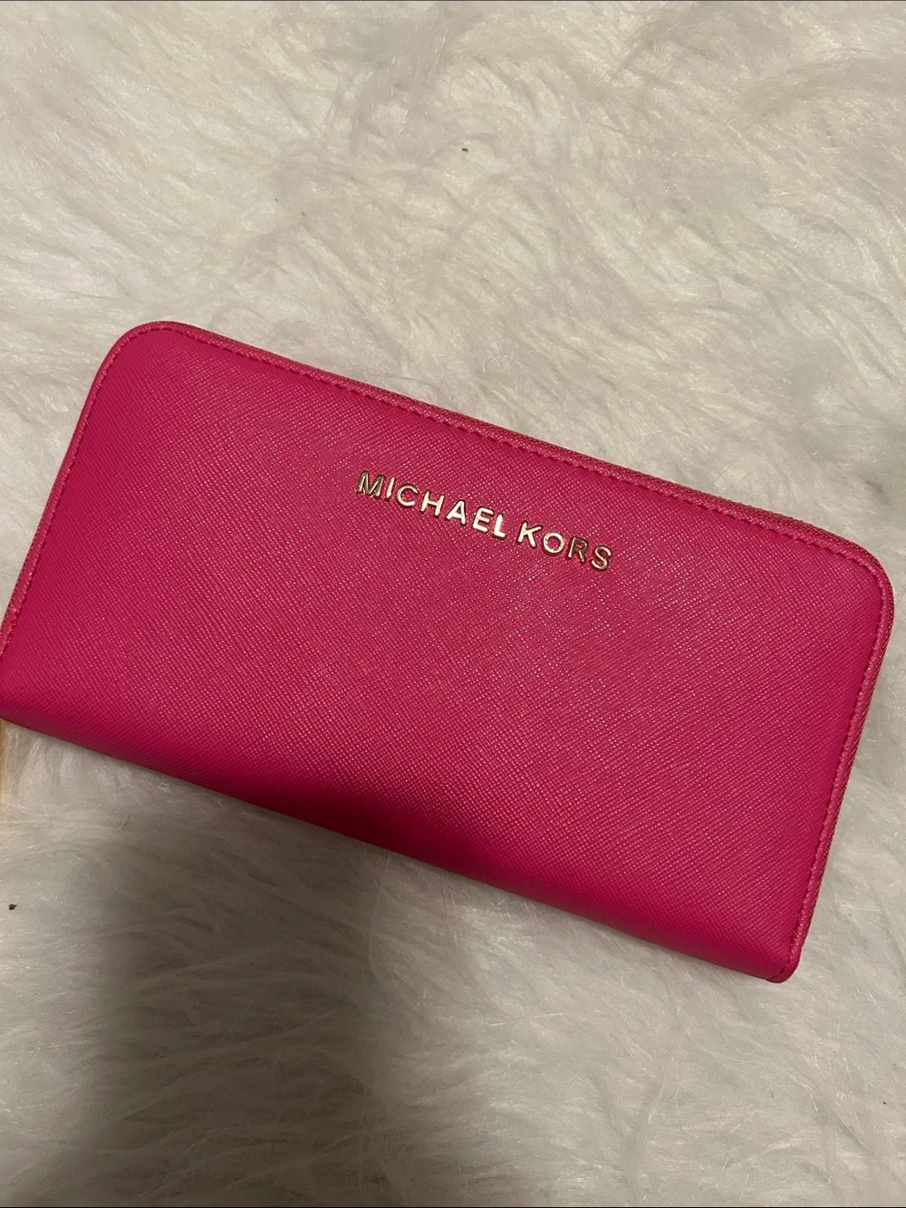 Michael Kors Fuchsia Zip-Around Leather Wallet with Gold Logo